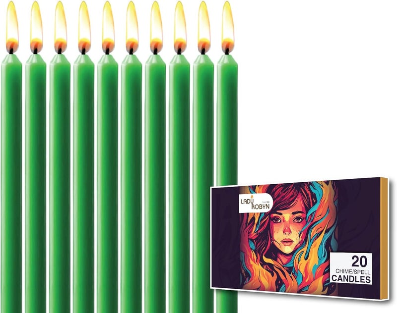 LadyRobyn Set of 20 Solid Color Taper Candles – 4-Inch Dripless Paraffin Wax Candles with Cotton Wick – Ideal for Weddings, Shabbat, Holiday & Home Decor, Gift Set (Green) - Image 1
